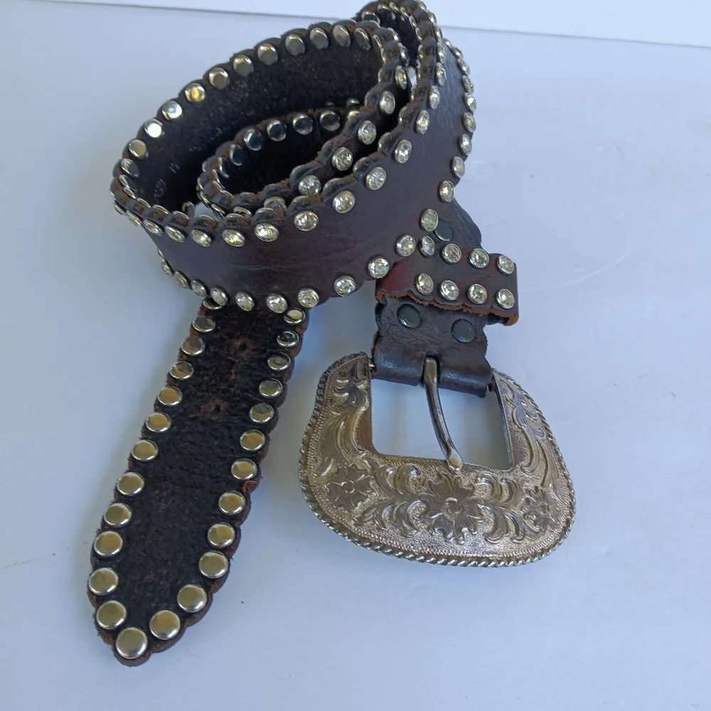 Nacona Vintage 1996 Leather Rhinestone Studded Belt